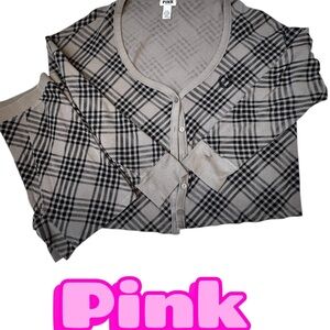 Victoria's Secret Pink Checkered Knit Top with Boxer Like Matching Shorts Size L